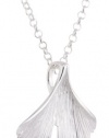 VINANI German 925 Sterling Silver Women Pendant Gingko Leaf matte with Cable Link Chain Necklace 18 AGK-T45