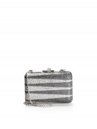 THE LOOKRemovable shoulder chainSmall rectangular boxTwo-tone crystals in a zigzag patternCrystal-accented sliding lock closureInside logo detailTHE MEASUREMENTShoulder chain, 9 drop5W X 3½H X 1¾DTHE MATERIALCrystalsMetal boxMetallic nappa liningORIGINMade in Italy