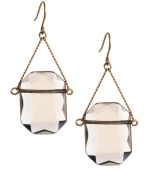 The epitome of sheer elegance. Kenneth Cole New York earrings feature smoky glass stone drops suspended from delicate chains. Setting crafted in worn gold tone mixed metal. Approximate drop: 1-1/2 inches.