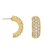 Featuring pave crystals with subtle sparkle, you'll look perfectly polished in Swarovski's Huggie earrings. Wear them day or night to enhance your look with understated elegance. Crafted in gold tone mixed metal. Approximate diameter: 3/4 inch.