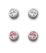 Set your sights on this stylish set that includes two pairs of sparkling crystal stud earrings from Swarovski. Designed with a bezel setting, one pair features clear Swarovski crystals, while the second comes in a pretty shade of pale pink. Made in silver tone mixed metal. Approximate drop: 3/16 inch.