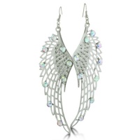 MASSIVE Lightweight Silver Tone Angelic Crystal Wing Earrings