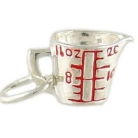 Tiny Realistic Measuring Cup 925 Sterling Silver and Red Enamel Traditional Char