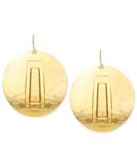 Glamorous in gold tones. This pair of drop earrings, crafted from gold-tone mixed metal, from Robert Lee Morris has a rectangular detail on a hammered background for a unique effect. Approximate drop: 2-1/4 inches.