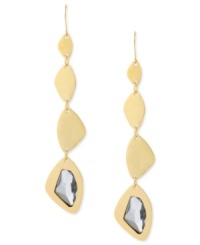 A bold style takes shape in this pair of linear earrings from Robert Lee Morris. Crafted from gold-tone mixed metal, the geometric discs end with one accented by a glass stone for a lustrous effect. Approximate drop: 4 inches.