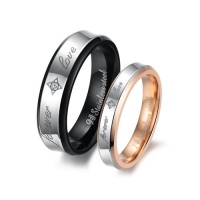 Fashion Black Plated His & Hers Gold-plated Titanium Steel Couples Forever Love Ring Mens Ladies Wedding Band