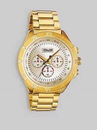 A golden touch for every work or weekend look in polished stainless steel with a chronograph dial and quartz precision. Case, 1¾ Water resistant to 50 ATM Quartz movement Imported