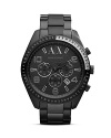 This jet black Armani Exchange watch works a hard-hitting sophistication, topped by an oversized dial which features a three-eye chronograph, brushed indexes and polished markers.