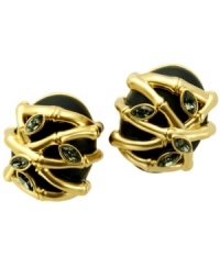 Make peace with your wardrobe by adding this Zen-inspired style. Clip-on earrings from T Tahari's Bamboo Collection feature black matte resin ovals accented by bamboo branches and crystal details. Set in gold tone mixed metal. Approximate diameter: 3/4 inch.