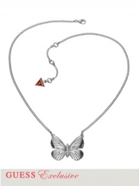 GUESS Silver-Tone Butterfly Necklace, SILVER