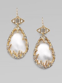 From the Lucite Collection. An elegant design featuring goldtone vines encrusted with Swarovski crystals framing a beautiful, hand-crafted teardrop-shaped lucite stone. GoldtoneSwarovski crystalsHand-crafted luciteDrop, about 2½14k gold French wire backMade in USA