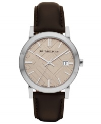 Rich leather and iconic check patterns define this Burberry timepiece.