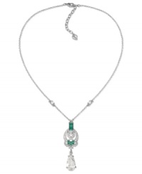 Center of attraction. Carolee's necklace is crafted from silver-tone mixed metal with a stone pendant in green shining through. Approximate length: 18 inches. Approximate drop: 2-3/8 inches.