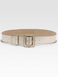 Metallic leather in a wide style, fastened with a goldtone buckle.About 2 wideLeatherMade in Italy