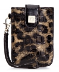 Call of the wild. Stash and carry your go-to gadget with this posh animal print phone case from Anne Klein. Detachable wristlet offers instant versatility, while discrete pockets stow cards, cash and ID.