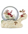 Santa travels in a bubble of pure happiness, listening to music as he soars through the North Pole in this elegant Lenox snow globe. Two reindeer wear holly blankets to match his sleigh.