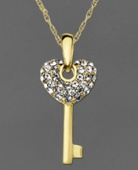 The key to great style, all depends on a little shimmer. Kaleidoscope's luminous pendant features an adorable heart shape covered in sparkling crystals with Swarovski Elements. Crafted in 18k gold over sterling silver. Approximate length: 18 inches. Approximate drop: 1-2/3 inches.