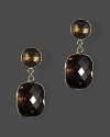 Faceted smoky quartz gleams richly in 14K yellow gold settings.