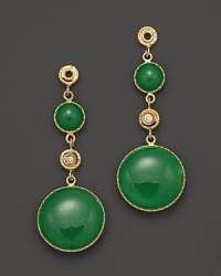 Sparkling diamonds highlight these drop earrings in bold green enamel and 18K yellow gold.