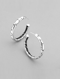 From the Kali Collection. Textured sterling silver hoops with a rich snakeskin-like pattern. Sterling silver Diameter, about 1½ Post back Made in Bali