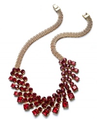 Lend a look of romance in Charter Club's frontal necklace. Linear drops of square-cut siam beads create an elegant spectacle. Crafted in gold tone mixed metal. Approximate length: 14 inches. Approximate drop: 2-1/2 inches. Approximate width: 6 inches.