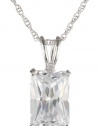 Platinum Plated Sterling Silver Emerald-Cut Cubic Zirconia Pendant Necklace, 18