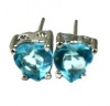 Beautiful 24k White Gold Layered (GL) Heart 6mm Blue Aqua Cubic Zirconia March Birthstone Earrings - Comes with LIFETIME WARRANTY Comes Gift Boxed