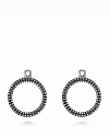 Sterling silver hoop charms studded with black crystal stones make for a sparkling addition to your PANDORA earring collection. Compatible with both french wire and hoop styles.