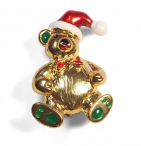 Macy's Holiday Lane Charter Club Brooch, Gold Tone Teddy Bear Christmas Pin