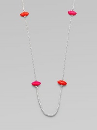 This whimsical style features bright enamel lip stations on a sterling silver link chain accented with cultured freshwater pearls. Sterling silverEnamel2.5mm white round cultured freshwater pearlsLength, about 23½Slip-on styleMade in Italy