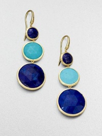 From the Jaipur Resort Collection. The gorgeous hues of lapis and turquoise bring drama and beauty to a graceful drop design formed of graduated, faceted stones set in hand-engraved 18k gold with a rich brushstroke texture.Lapis and turquoise18k yellow goldLength, about 2Ear wireMade in Italy