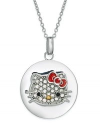 Join Hello Kitty's inner circle. This sterling silver necklace and disc pendant is adorned with pave crystals for a look that's both whimsical and stylish. Approximate length: 18 inches. Approximate drop: 3/4 inch.