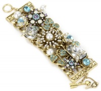 Betsey Johnson Iconic Enchanted Garden Flower Multi-Charm Wide Toggle Bracelet