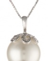 Sterling Silver 13mm White Shell Pearl Pendant Necklace , 18