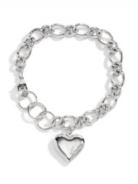 GUESS Silver-Tone Heart Charm Bracelet, SILVER