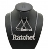 New Urban City Ghettos Celebrity Style Silver Ratchet Pendant w/2mm 18 Link Chain Necklace & Hook Earrings Set NYNE1R