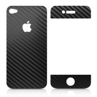 iPhone 4, 4S 3M Black Carbon Fiber Vinyl Cell Phone Skin with Logo Cut Off