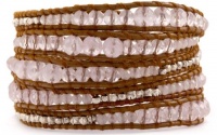 Chan Luu Rose Quartz and Silver Nuggets Graduated Wrap Bracelet on Henna Leather