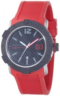 Tommy Hilfiger Men's 1790736 Sport Black Dial Red Silcon Strap with Date Function Watch