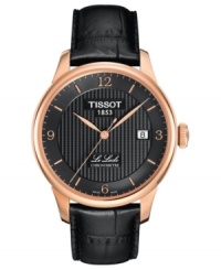 The elegant blend of rose and black creates a handsome Le Locle automatic timepiece from Tissot.