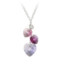 Sterling Silver 3 Graduated Pink and Purple Swarovski Crystallized Elements Heart Pendant Necklace, 18