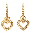 Small Crystal Half Hoop With Dangling Clear Crystal Open Heart Charm Earrings