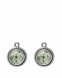 Faceted green amethyst stones set in beaded sterling silver make beautiful charms for your PANDORA earrings. These stunning pieces combine effortlessly with french wire and hoop styles.