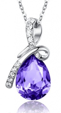 ARCO IRIS Eternal Love Teardrop Swarovski Elements Crystal Pendant Necklace for Women W 18k White Gold Plated Chain Amethyst Purple