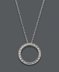 Add a look that's eternally stylish and subtly shimmering. This delicate open-cut circle pendant features a seamless row of round-cut diamonds (1/10 ct. t.w.) set in sterling silver. Approximate length: 18 inches. Approximate drop: 1/2 inch.