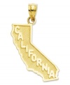 Honor the Golden State with a golden charm! Crafted in 14k gold, this charm features the word California across the surface. Approximate length: 1 inch. Approximate width: 6/10 inch.