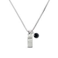 Silver Cellphone Charm Necklace with Jet Black Crystal Drop