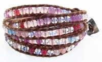 Beautiful Rainbow Skye Gemstone Wrap Bracelet in Jade, Moonstone and Agate Beads on Genuine Brown Leather, 5x Extra Long