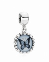 A delicate, vintage-inspired butterfly cameo set in a sterling silver beaded frame. Charm by PANDORA.