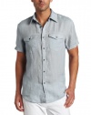 Kenneth Cole Men's Linen Solid Shirt, Gray Smoke, Large